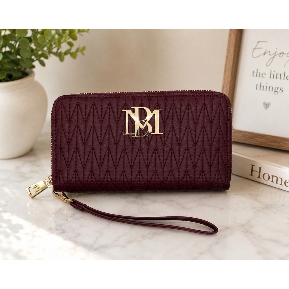 Badgley Mischka Wine Vegan Leather Logo Long Card Phone Pocket Wallet NWT $59